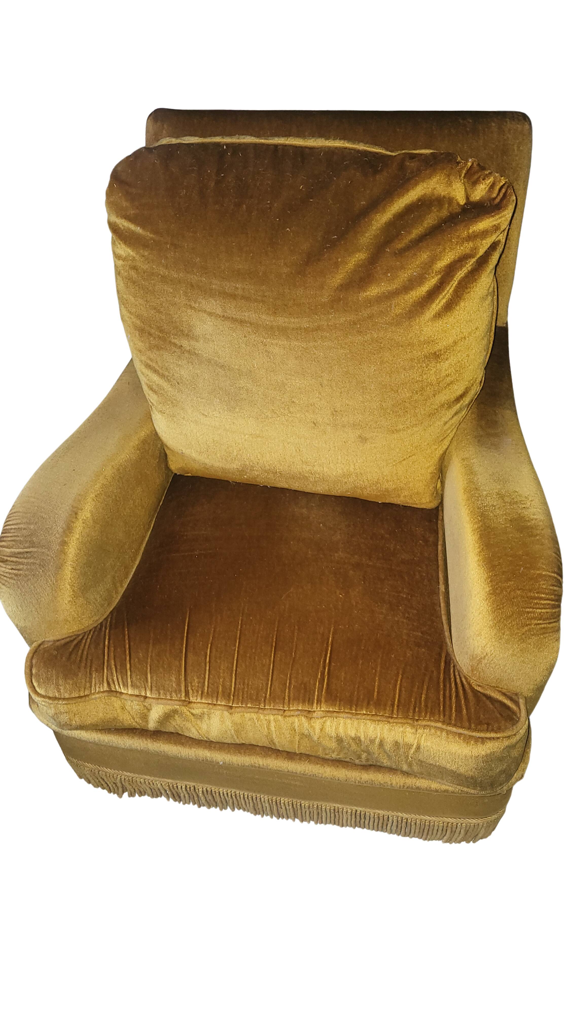 Pair of vintage gold velvet armchairs - excellent condition