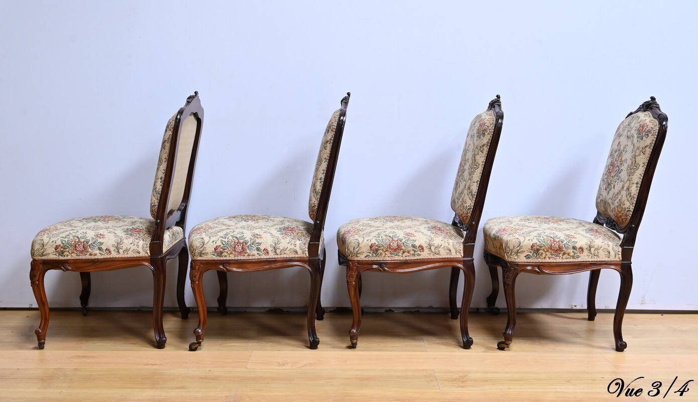 Suite of 4 Rosewood Chairs, Louis XV style, Napoleon III period – Mid-19th century