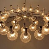 Large chromed spider Sputnik lamp with 24 hand-blown ice glass balls from Ott International, Germany, 1960s.