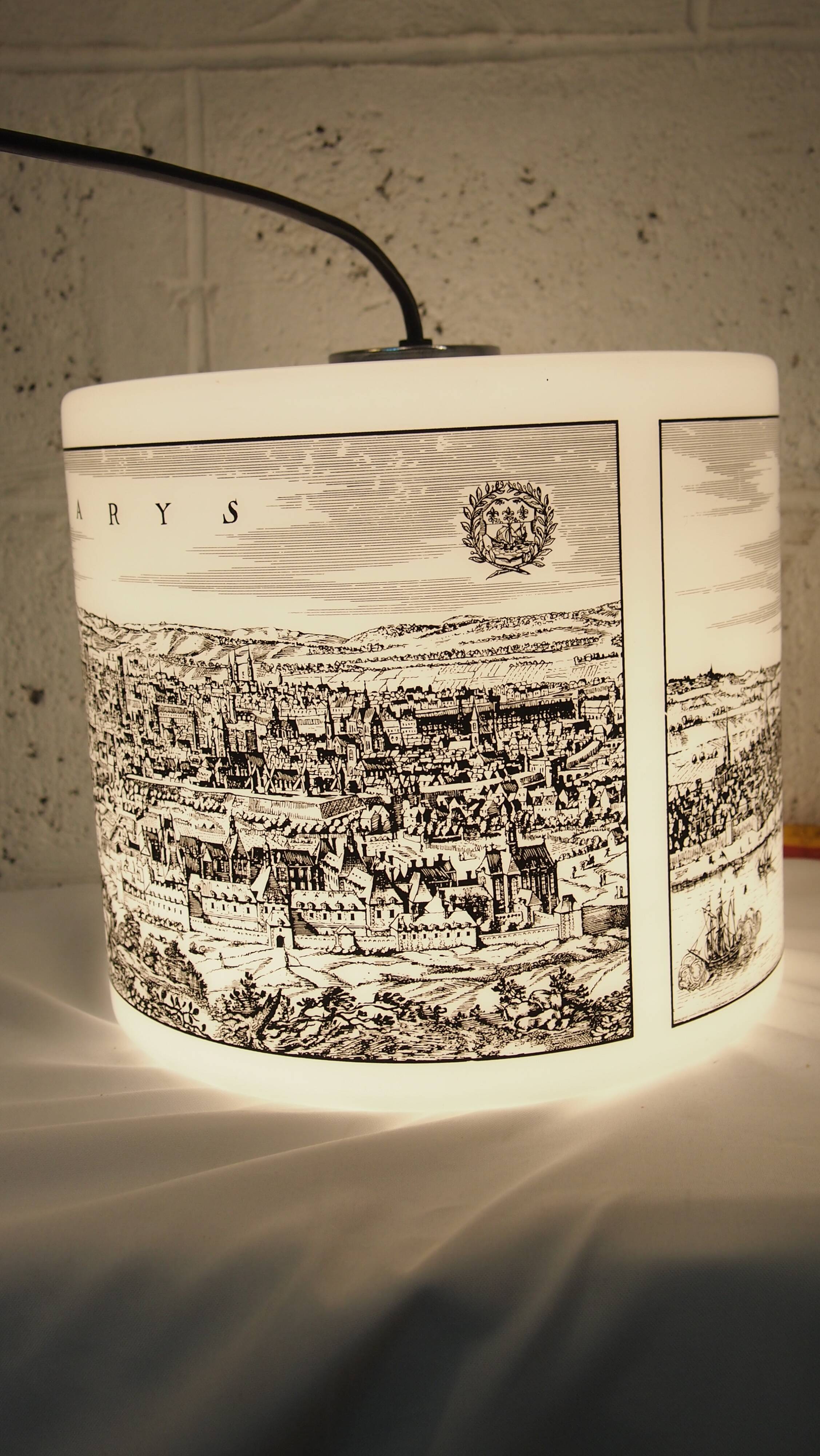 Vintage French 1960s modernist Arlus opaline pendant light, Paris Bordeaux