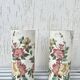 Roller vases in earthenware with floral decoration of wild rose, circa 1930–1950.