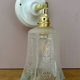 Vintage tulip wall lamp in white and blue frosted glass