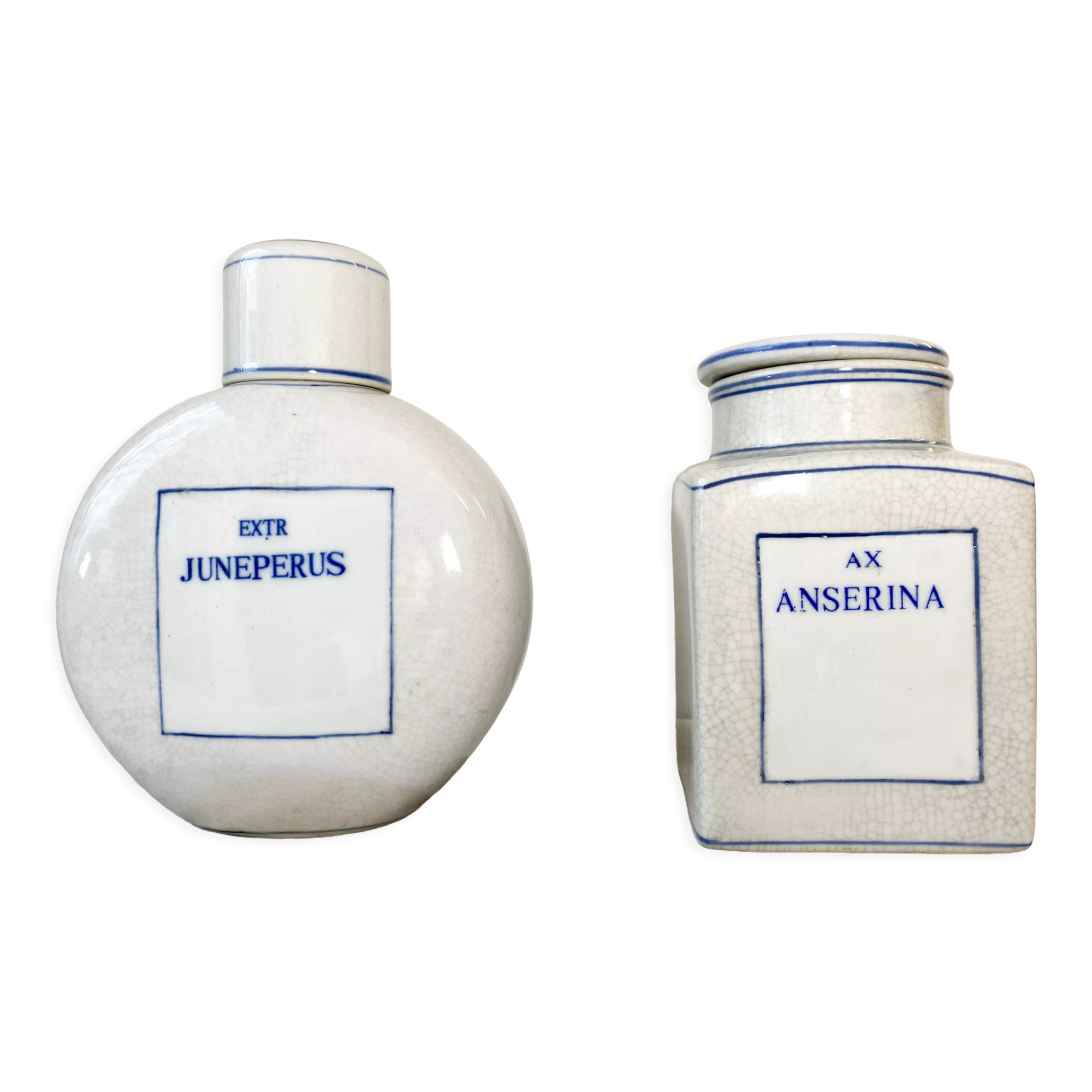 Lot de 2 pots à épices blanc et bleu en porcelaine