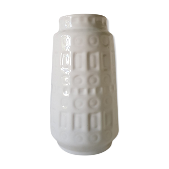 West German Scheurich mid-century white ceramic vase in Inka pattern
