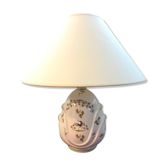 Old Moustiers ceramic lamp with white lamp shade