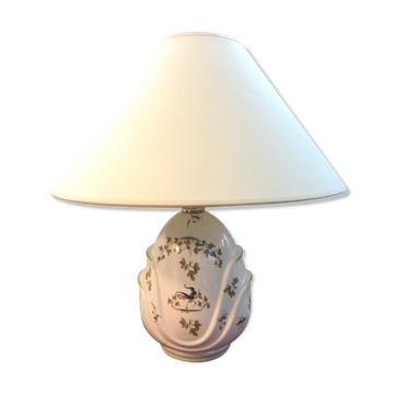 Old Moustiers ceramic lamp with white lamp shade