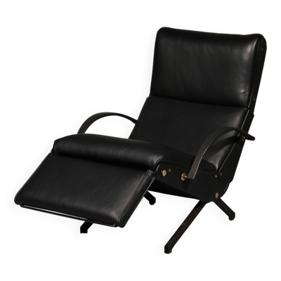 Fauteuil relax réglable en cuir noir italien P40 par Osvaldo Borsani Tecno.