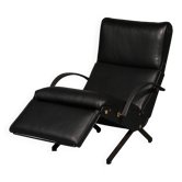 Italian Black Leather Adjustable P40 Relax Chair by Osvaldo Borsani Tecno.