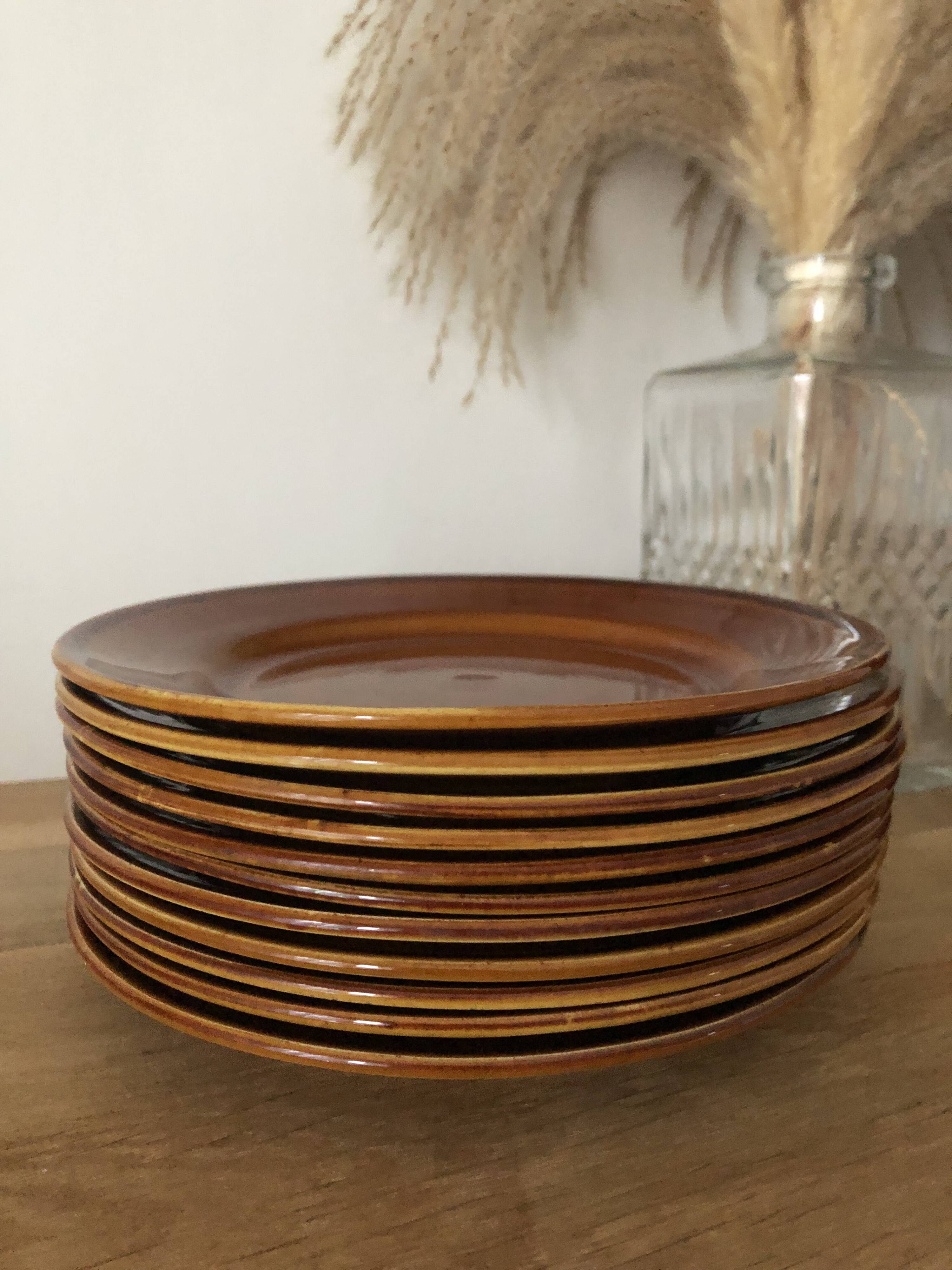 Vintage set of 11 brown dessert plates Lunéville