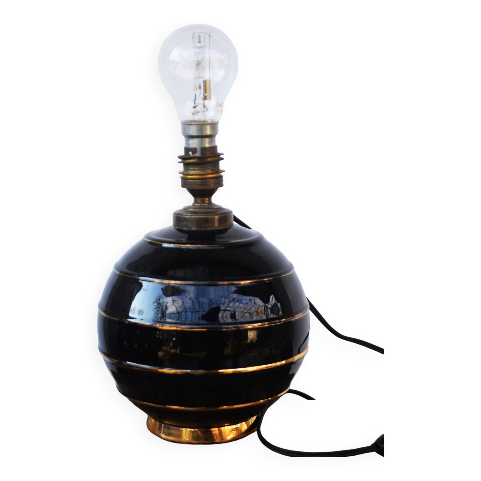 Lampe de table Sphère Noire dans le style de Jacques Adnet