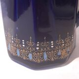 Ancienne Cruche En Faïence Bleu Cobalt Avec Décor Émaillé