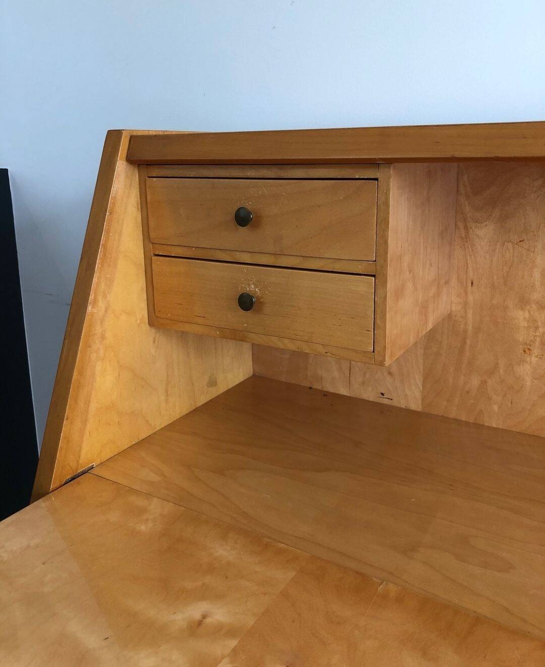 Secretary in Sycamore with Bronze Handles, French Work