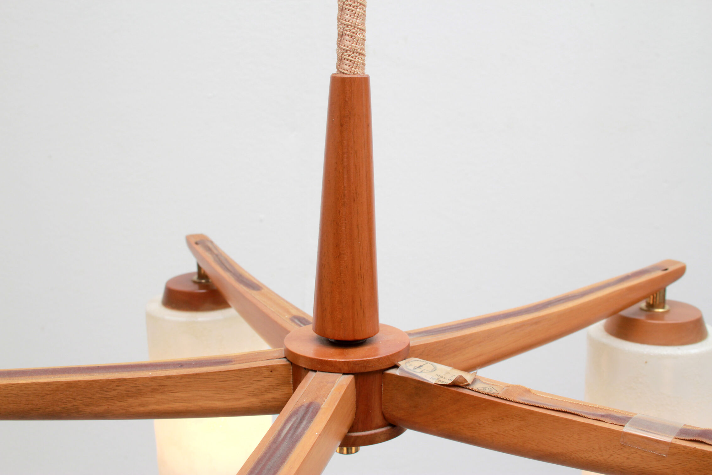 1960s ceiling light walnut opaline glass