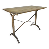 Art Deco bistro table with oak top on cast iron table