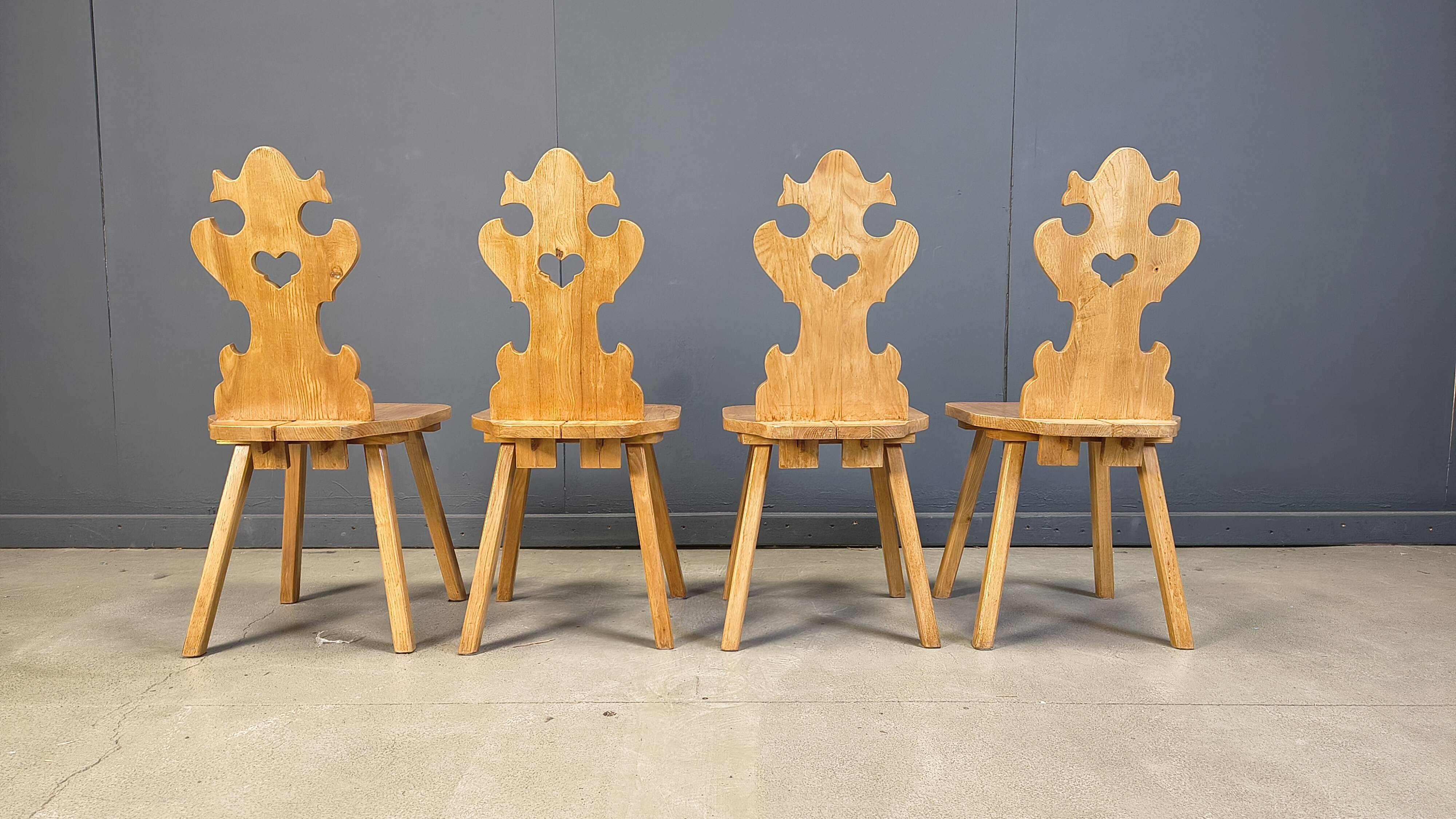 Chaises tiroliennes vintage rustiques, années 1960