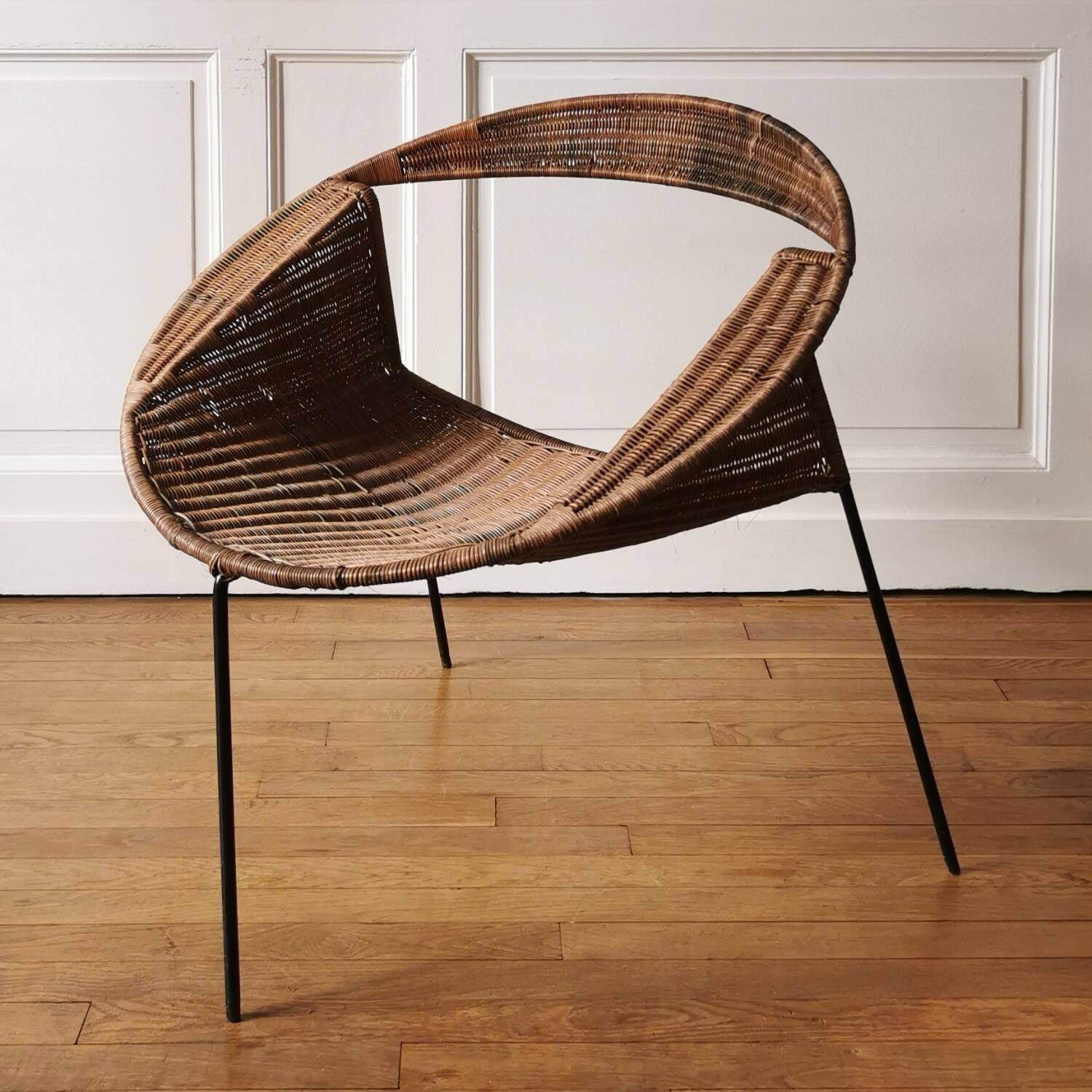 Rush rattan armchair, design by Maurizio Tempestini for Rima, 1960.