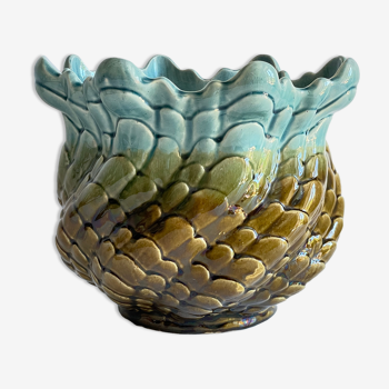 Cache-pot barbotine en ceramique emaillée vintage