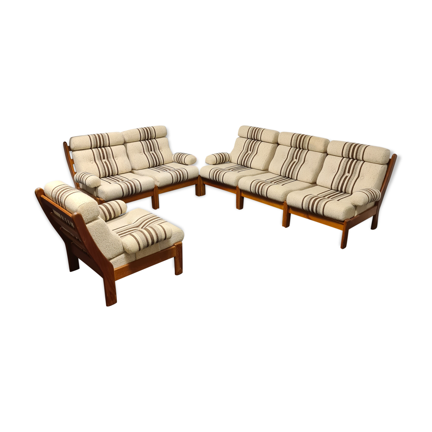 Set de salon vintage des années 70 en teck 6 pièces