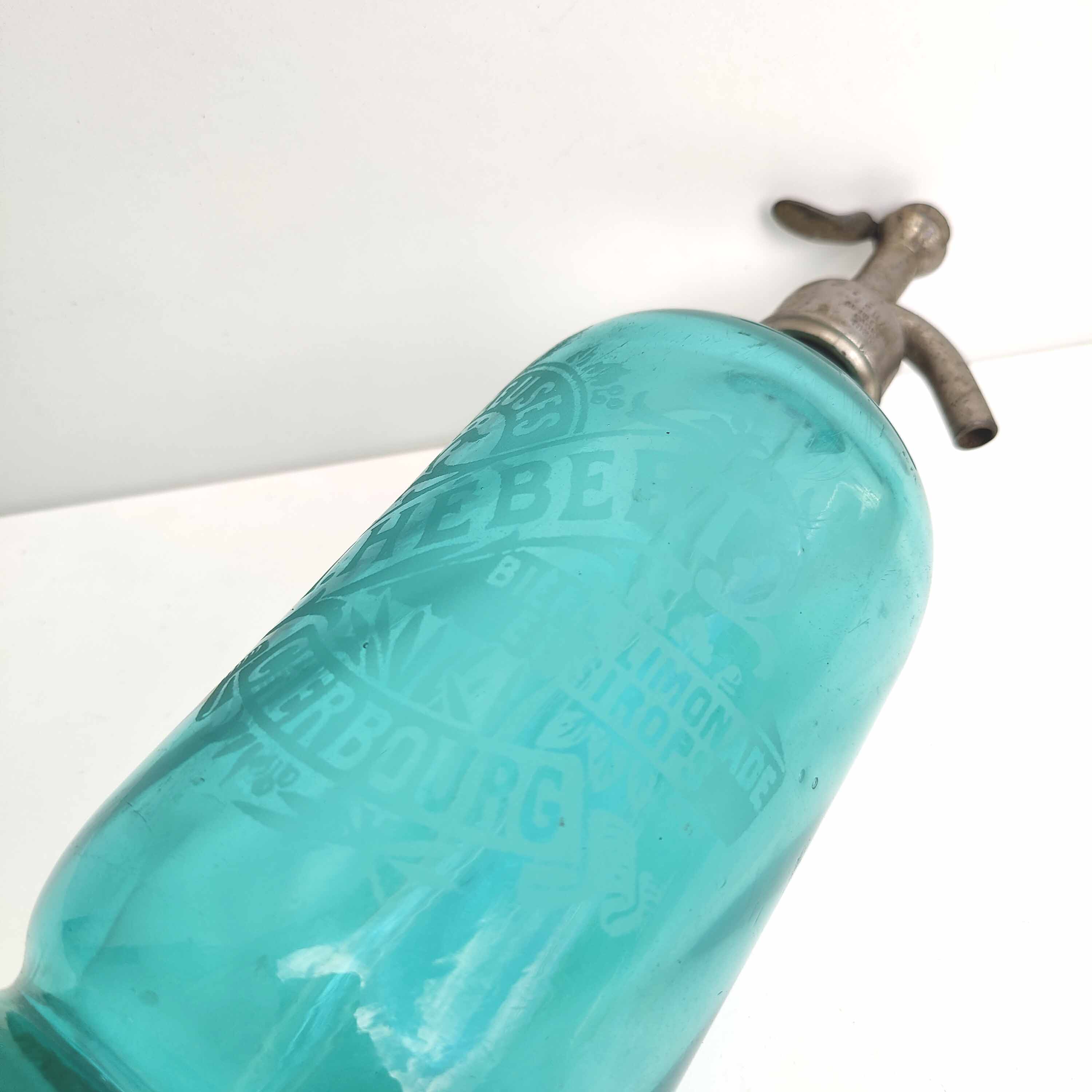 Siphon bistrot vintage Cherbourg verre turquoise 1935