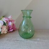 Small carafe in blown and bubble glass green color signed biot vintage