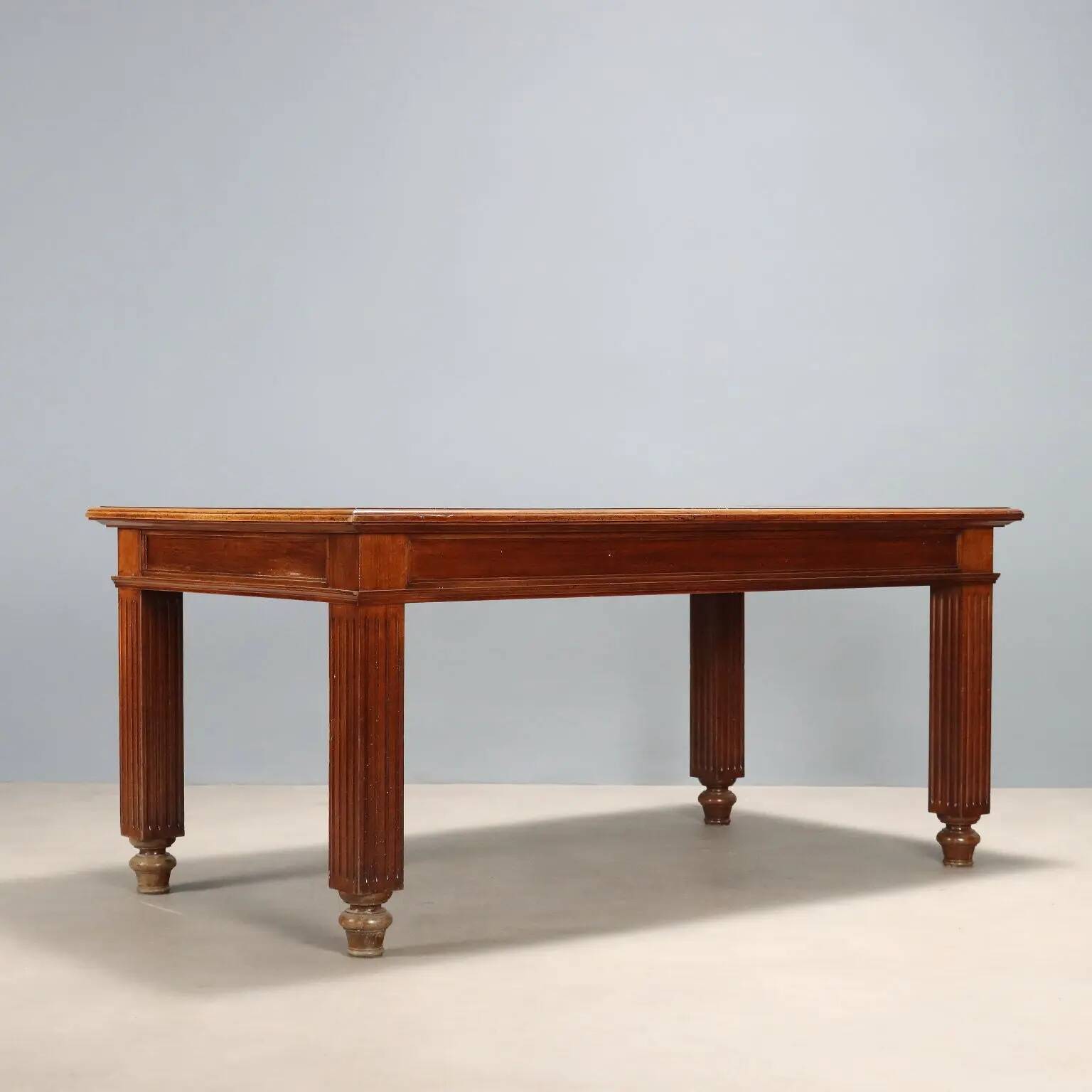 Antique walnut desk with brown leather, Italy, 19th century