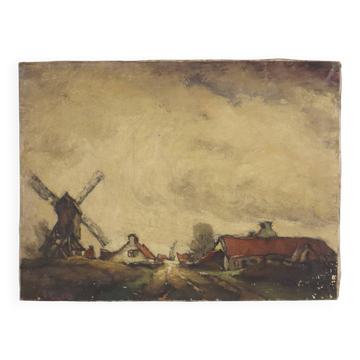 Peinture de paysage de ferme charmante, signée Wittouck, 60x80 cm