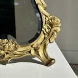 Art Deco style gilded bronze mirror with beveled glass H40cm