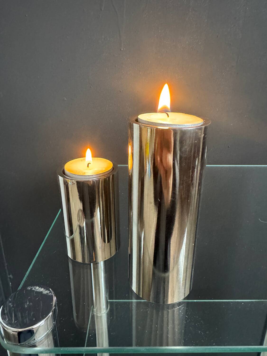 Chrome cylinder candlesticks from the 1980s