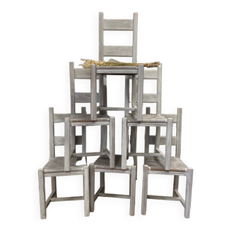 Set of 6 white cerusé chairs