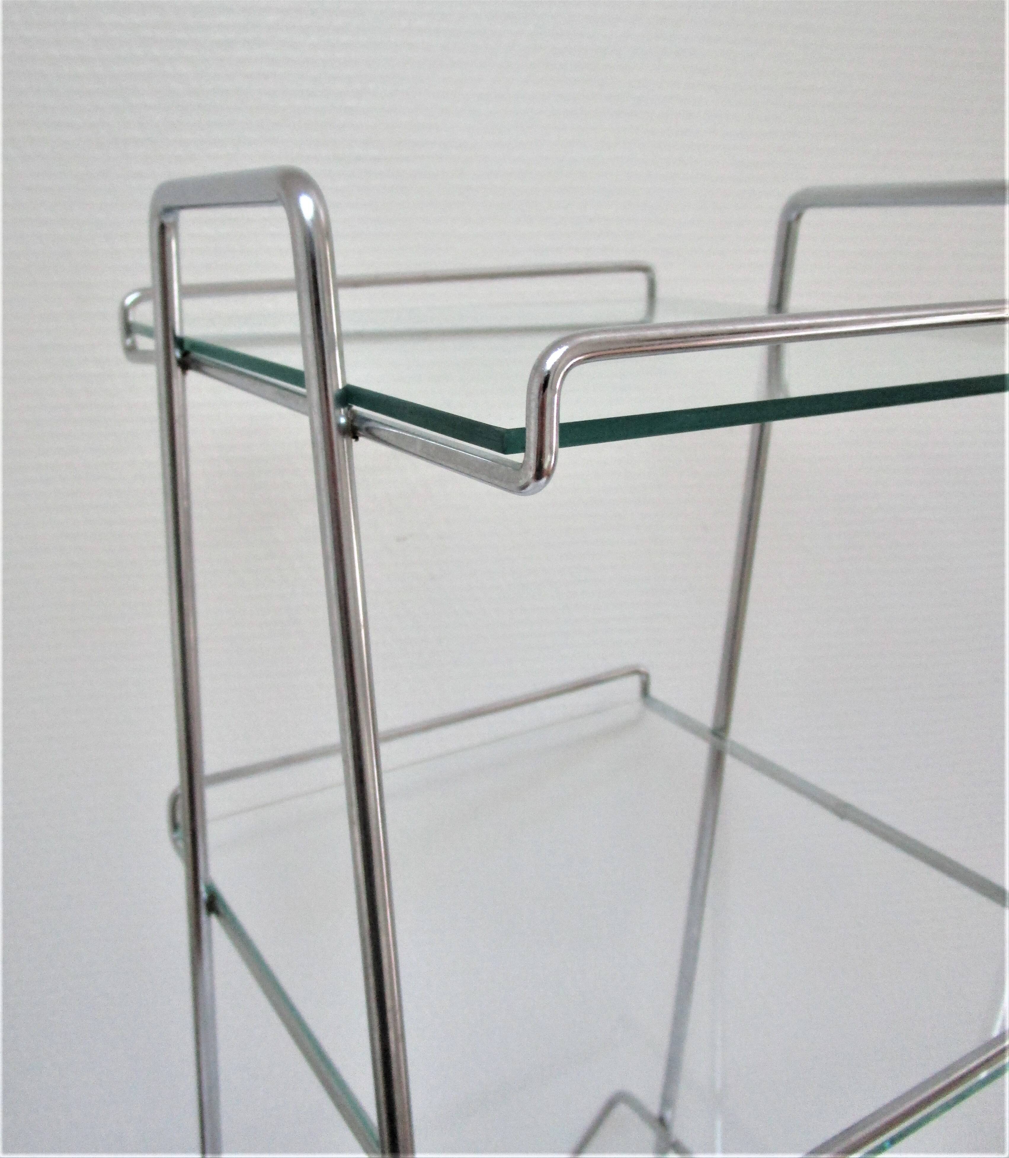 Chrome metal glass saddle shelf magazine rack 70s