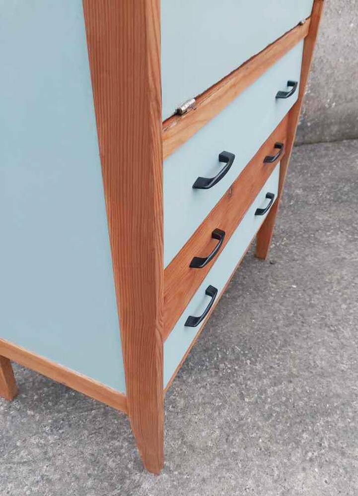 Secretary desk, drawers, vintage, refurbished, 60s
