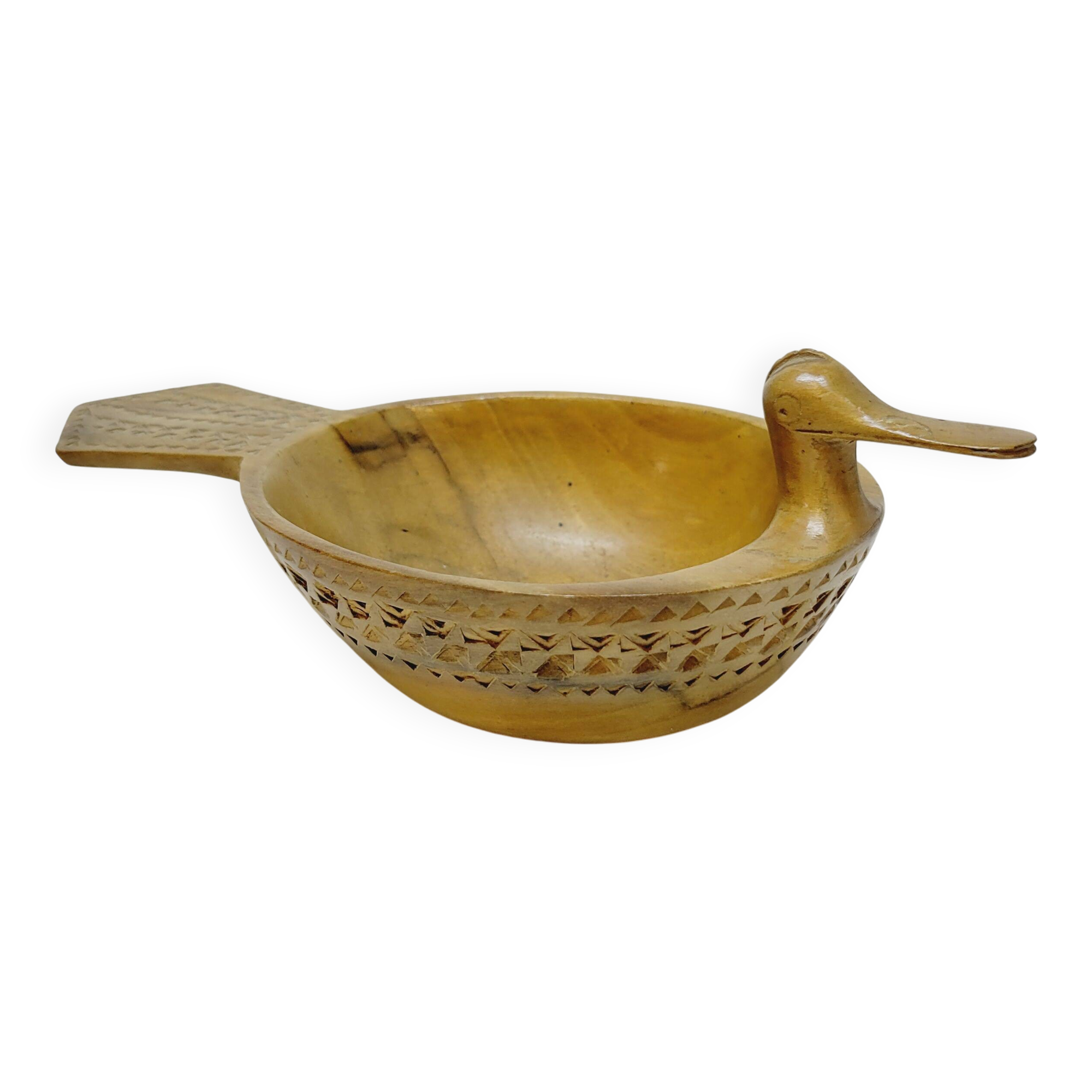 Scandinavian Duck Shaped Carved Wooden Bowl Folk Art