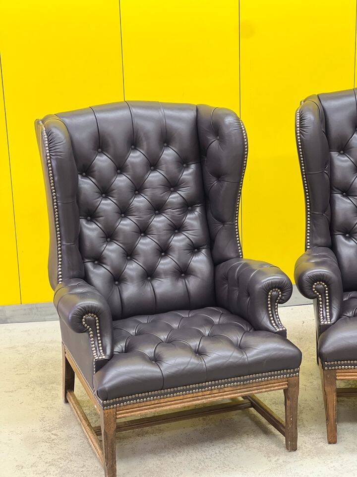 Vintage Tufted Leather Chesterfield Style Wing Back Chair (Price is For One Chair)
