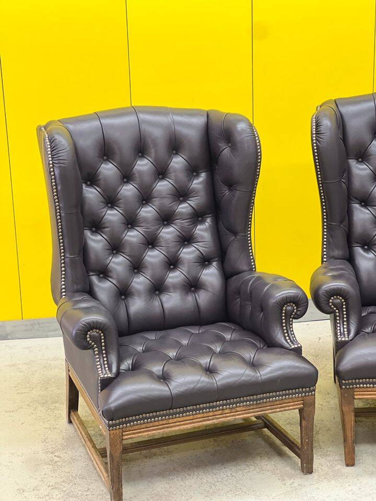 Vintage Tufted Leather Chesterfield Style Wing Back Chair (Price is For One Chair)