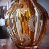 Faceted Vase Chiseled in Amber Bohemian Crystal from the 50s/60s.