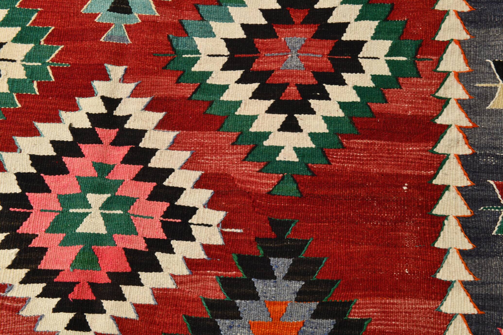 6x9 Red & Grey Orientel Large Kilim Rug, Vintage Wool Kilim Rug, 170x267Cm