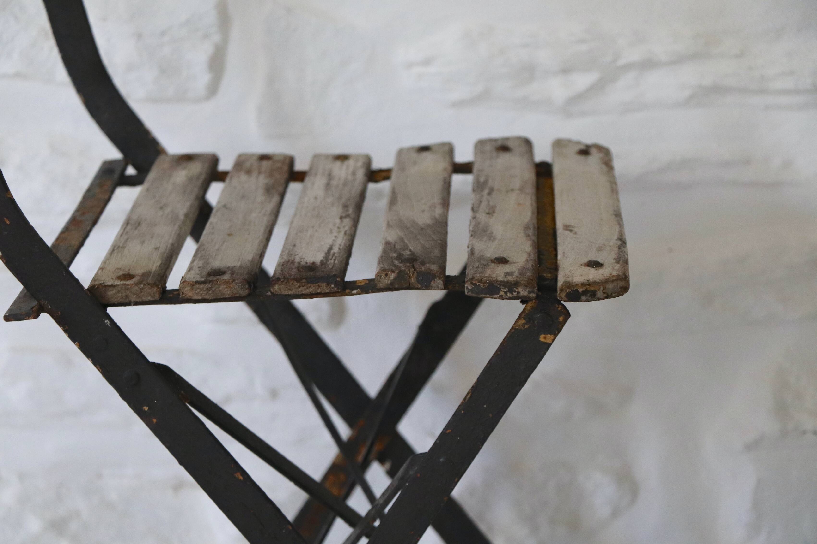 Pair of 20th Century Folding Slatted Garden Chairs