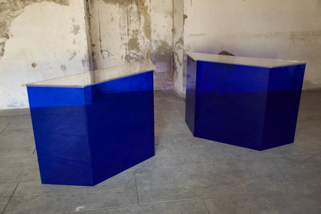 Two vintage Klein blue consoles 1988
