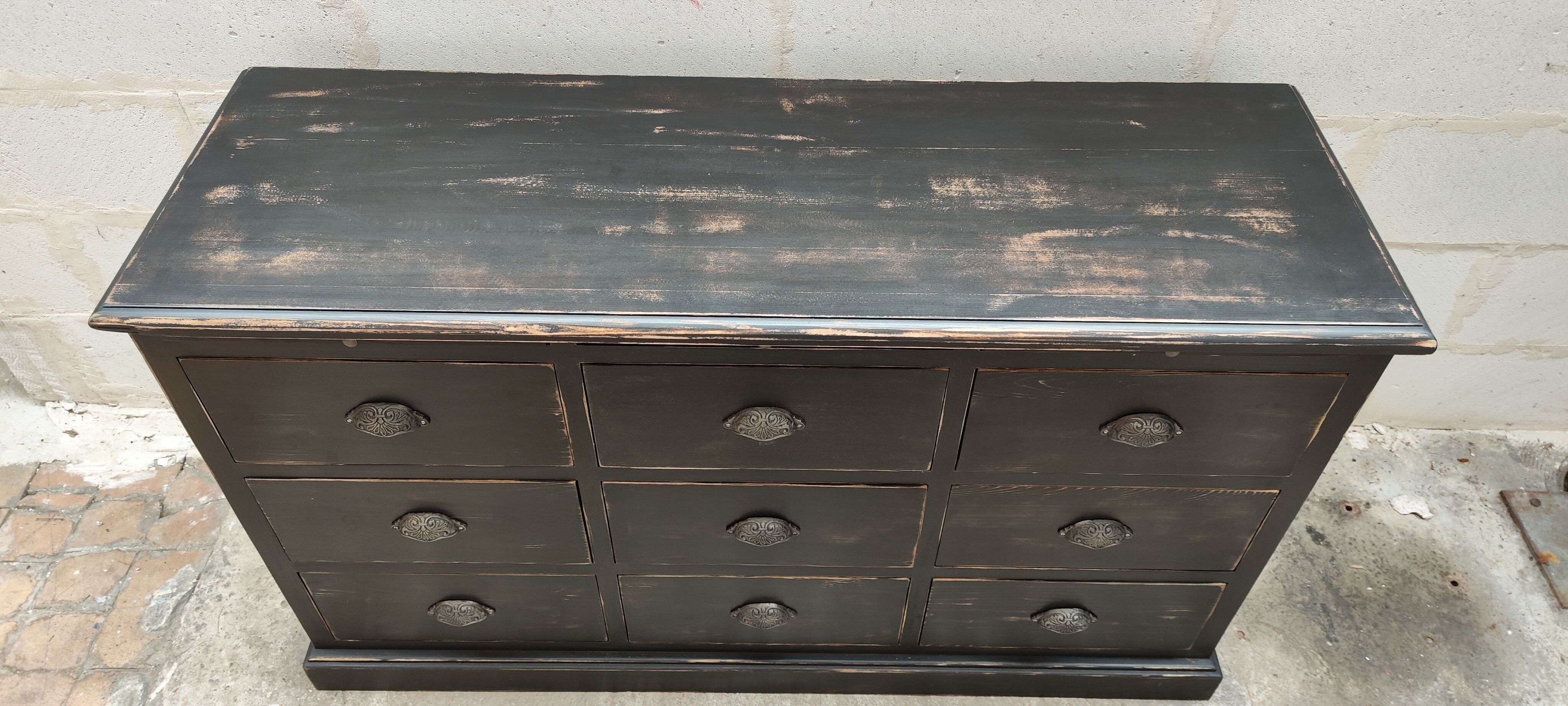 Furniture of trade nine drawers three shelves patina black