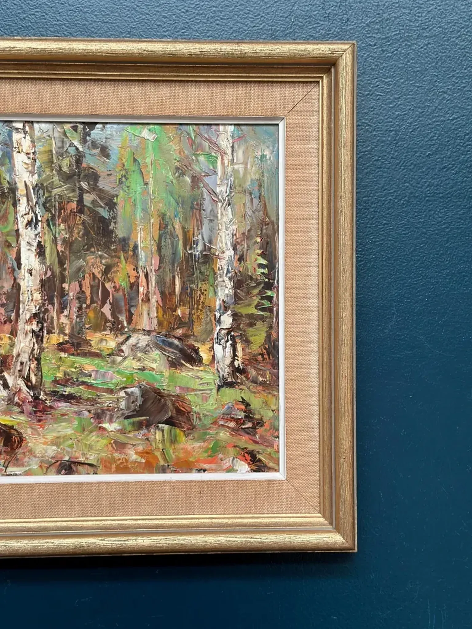 Original Swedish Oil on Canvas – “Birch Forest” by John Sköld – Signed – Dated 1954 – Framed – 40 × 40 cm