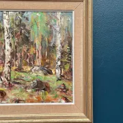 Original Swedish Oil on Canvas – “Birch Forest” by John Sköld – Signed – Dated 1954 – Framed – 40 × 40 cm
