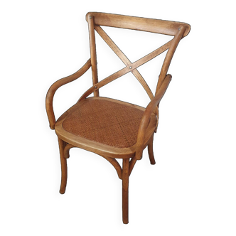 Fauteuil esprit thonet bois et assise cannage vintage