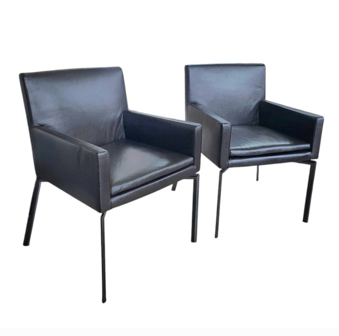 Pair manet minotti arm chairs 2004 / dark brown leather / chrome