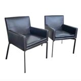 Pair manet minotti arm chairs 2004 / dark brown leather / chrome