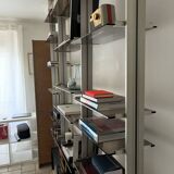 Michel Ducaroy style bookcase, in smoked glass and steel