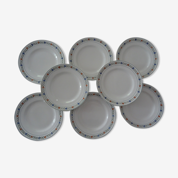 8 Assiettes plates terre de fer anciennes décor frise