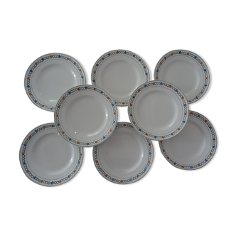 8 Assiettes plates terre de fer anciennes décor frise