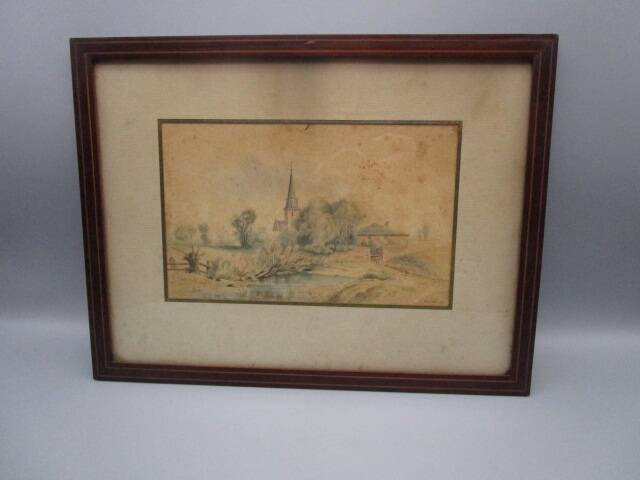 Old watercolor - village view 1880