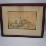 Old watercolor - village view 1880