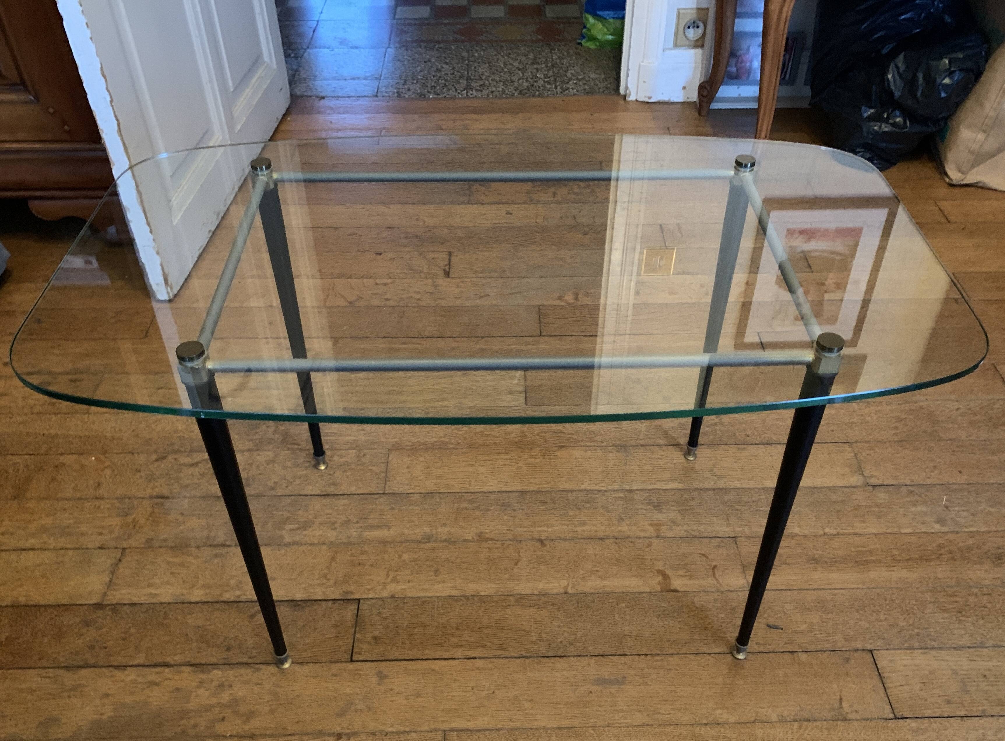 Vintage Oval Glass and Metal Coffee Table